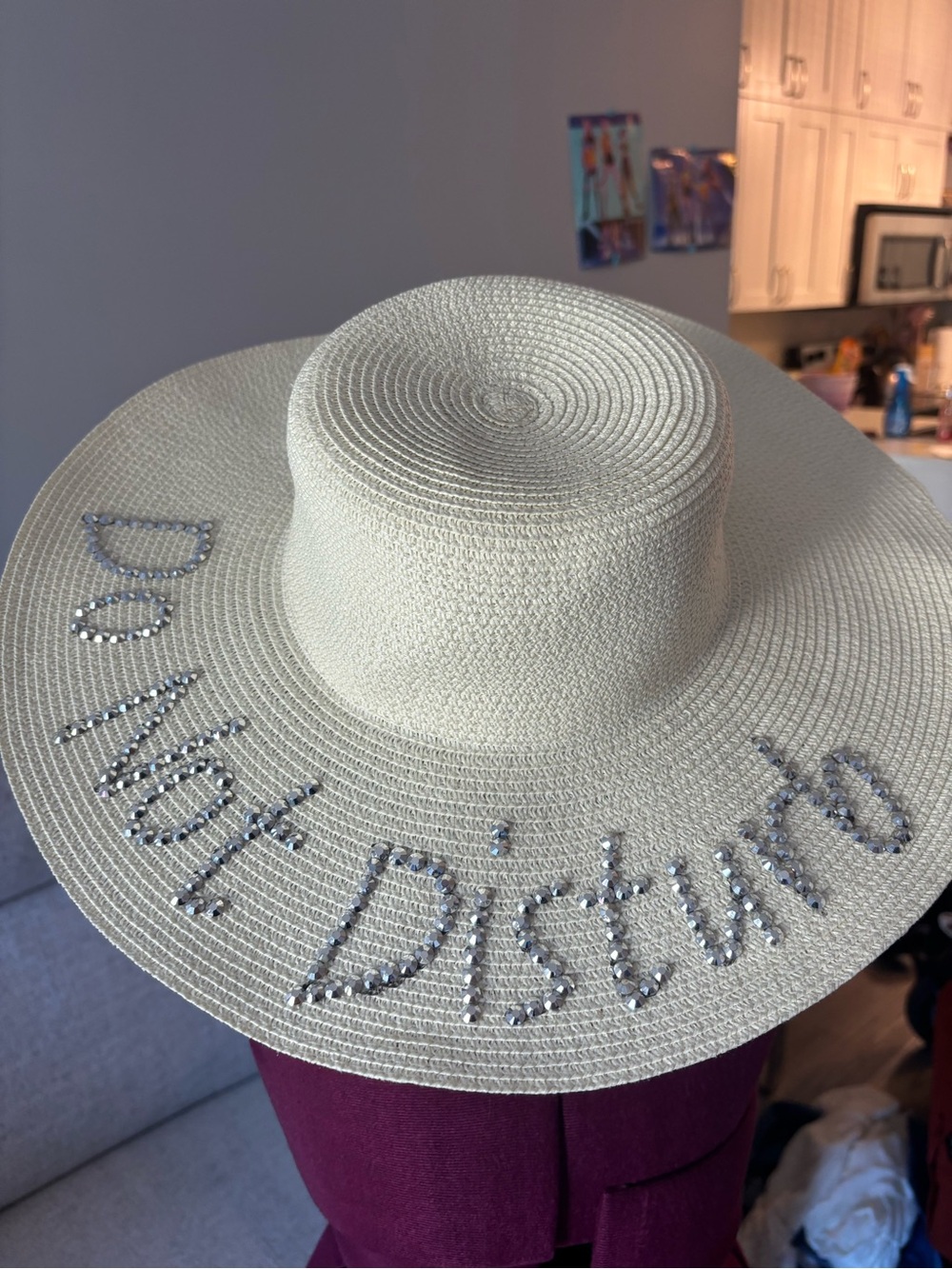 Embellished Wide Brim Straw Hat - Do Not Disturb